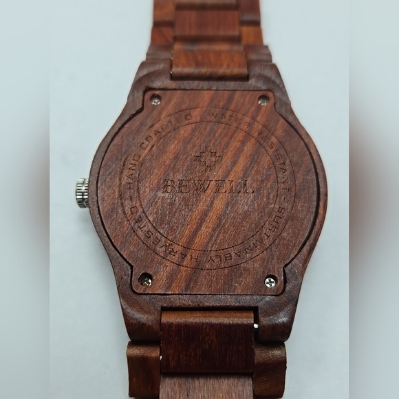 Mens Bewell Zebra Wood 45mm Date Watch Analog Quartz Lightweight Handmade Unique - Picture 9 of 9